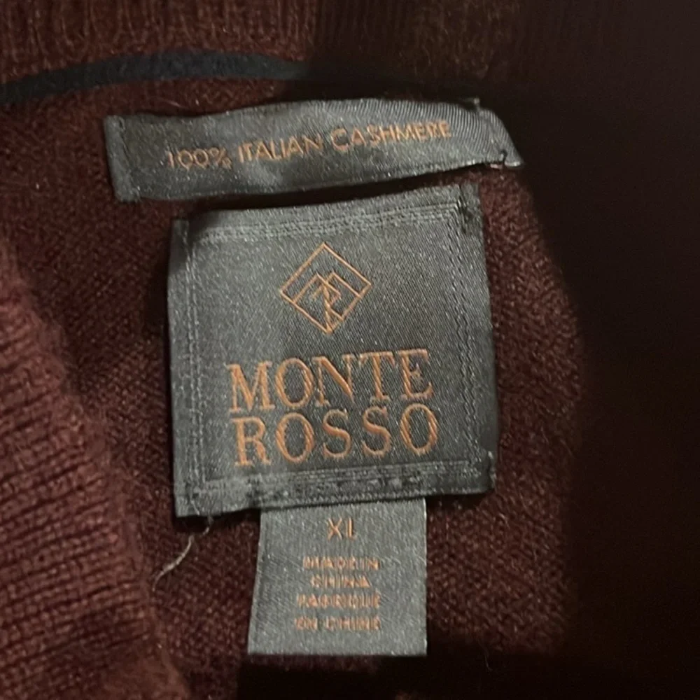 Monte Rosso men’s Italian cashmere maroon 1/4 zip sweater size XL